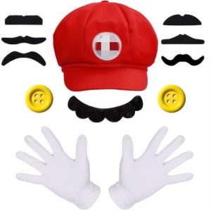 Casquette déguisement Mario avec gants et barbe - visuel produit