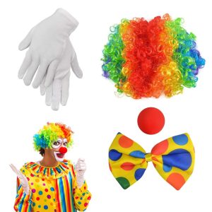 Perruque de clown avec nez, gants et cravate - visuel produit