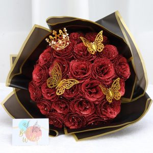 Lot de 24 roses artificielles à paillettes rouges - visuel produit