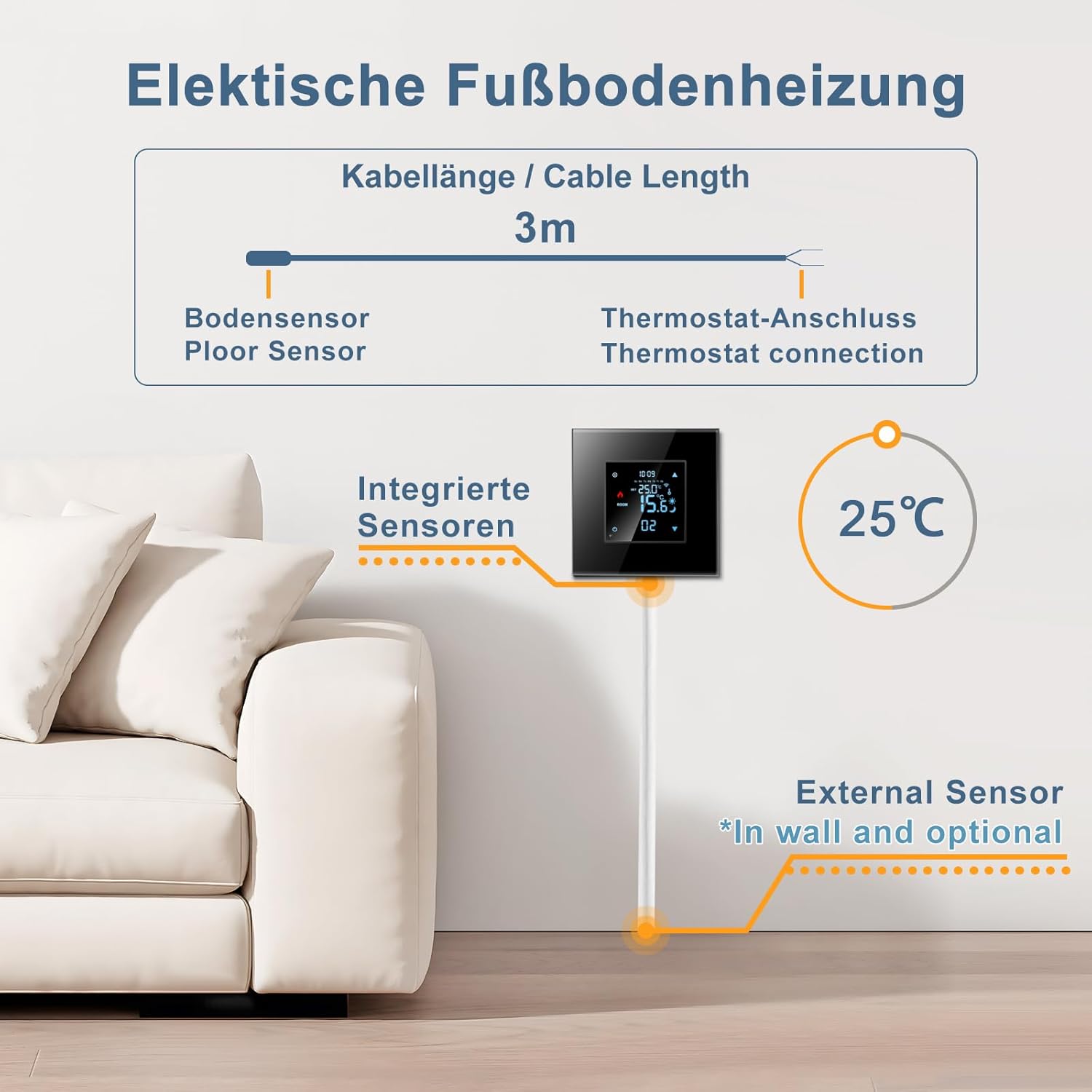 CNBINGO Thermostat intelligent encastré Wi-Fi avec vitre en verre cristal - Compatible Alexa et Google Assistant - 16 A - Blanc - visuel 5