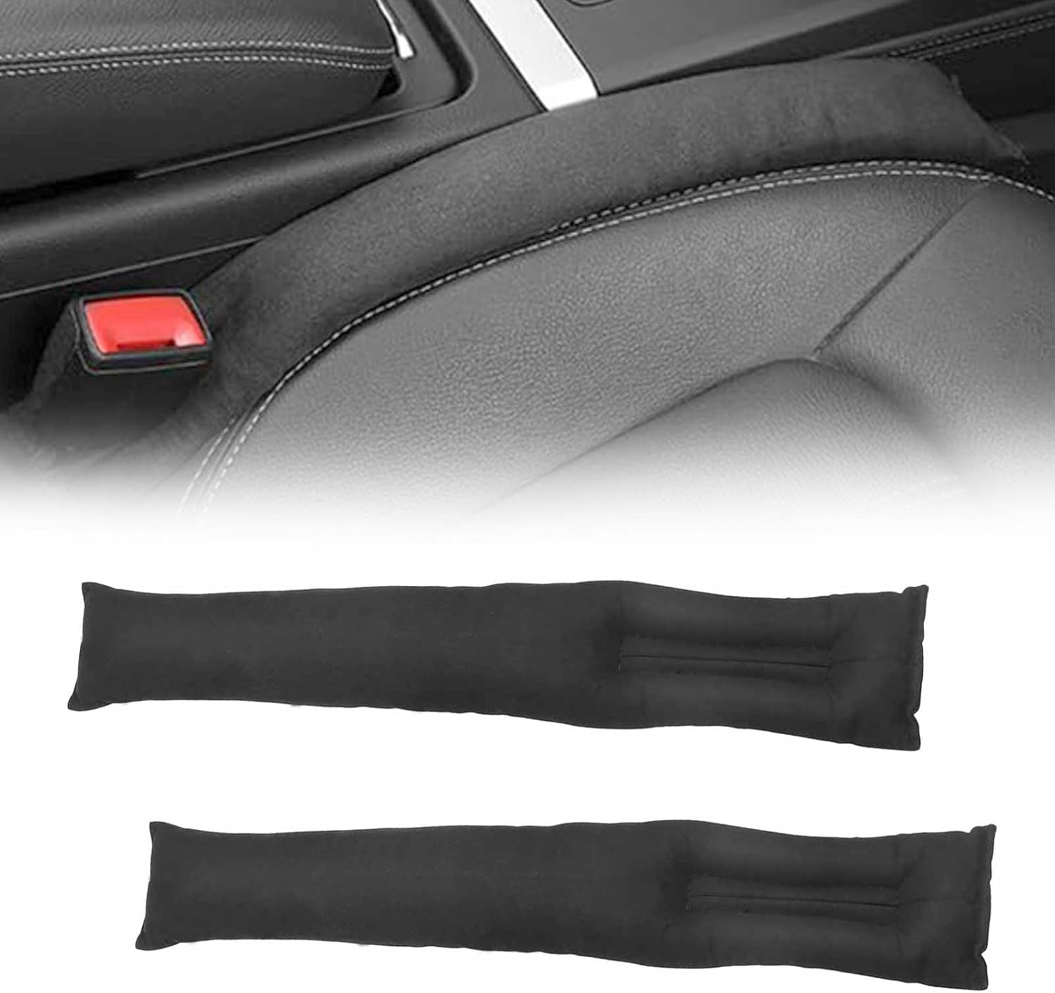 Cojín de relleno para asiento de automóvil de 2 piezas – Tapa espaciadora negra en cuero de microfibra