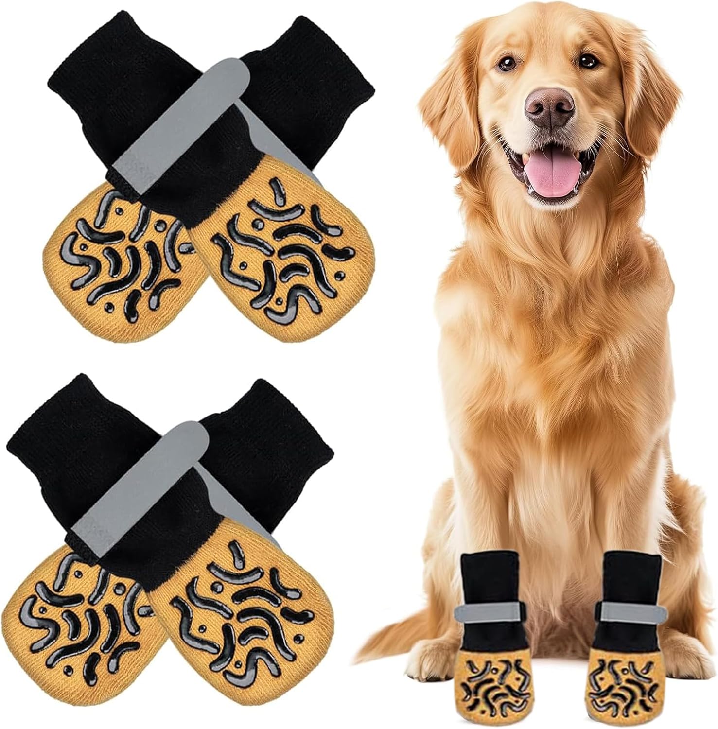 4 Chaussettes antideslizanteantes para Chien con Fermeture ajustable - Protection Intérieure des Pattes,