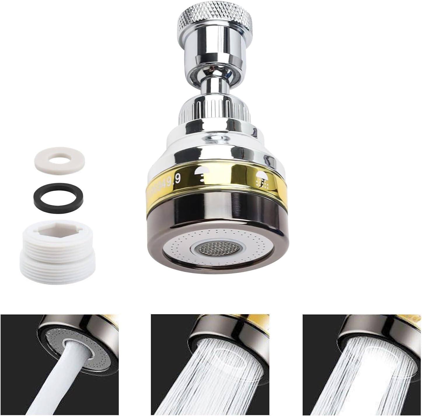 Economiseur d’eau para robinet HJIAMA con brise-jet, 3 modes, buse extensible anti-éclaboussures po