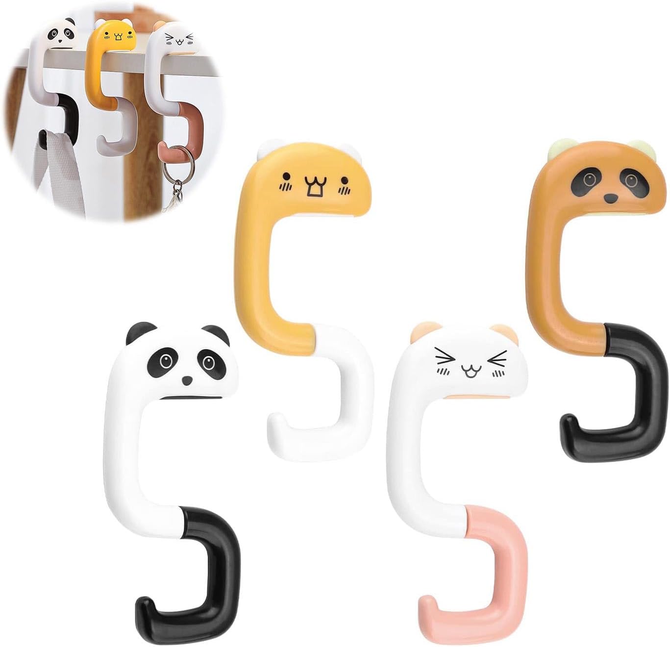 HJIAMA Gancho para Bolsa Plegable 4 Piezas – Antideslizante, Rotación de 360 ​​​​°, Formas de Dibujos Animados, Soporte para Bolsa
