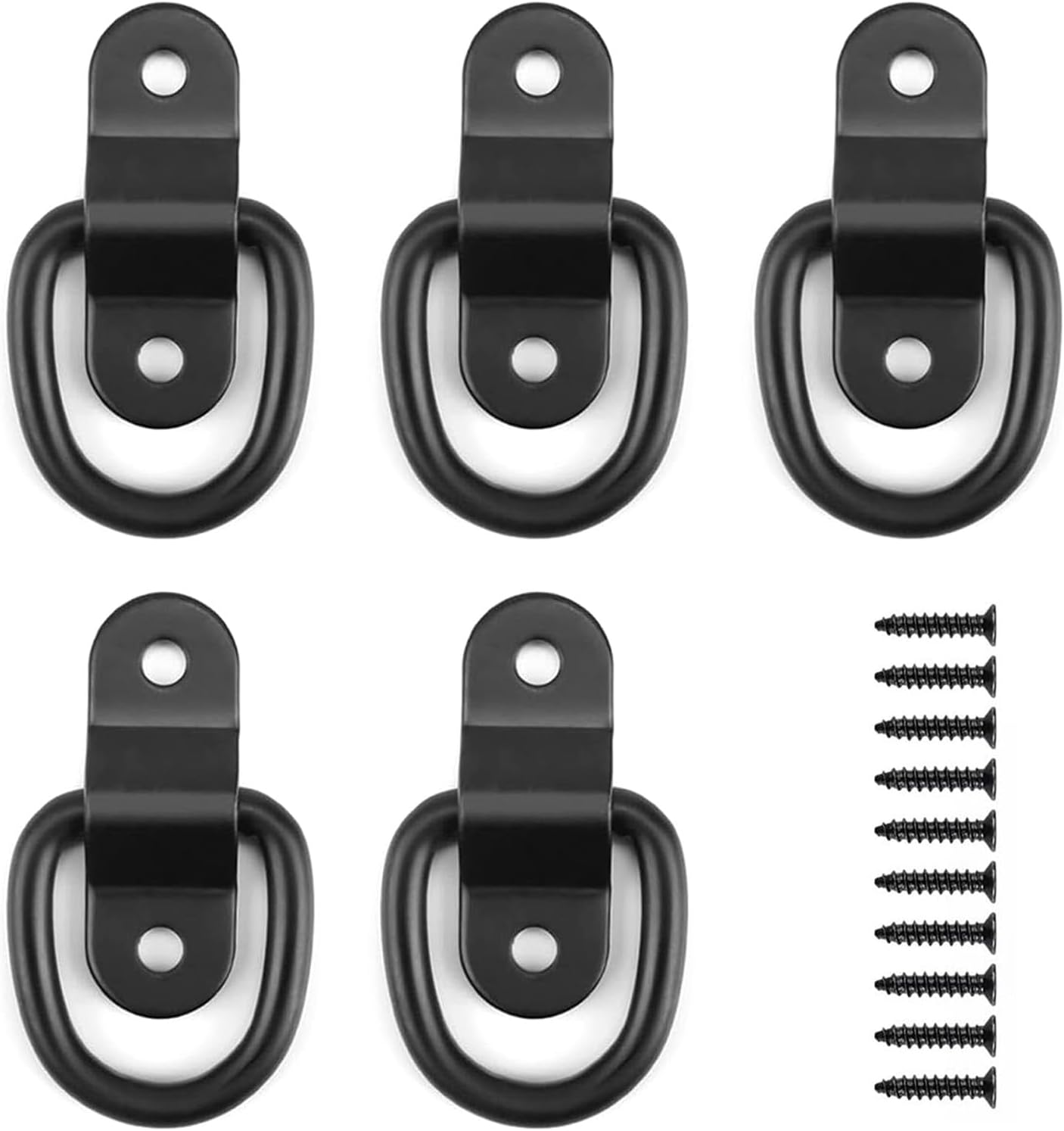 Crochet d’Arrimage en D - lote de 5, Anneaux de Fixation en Fer Galvanisé negro con tornillos de montaje