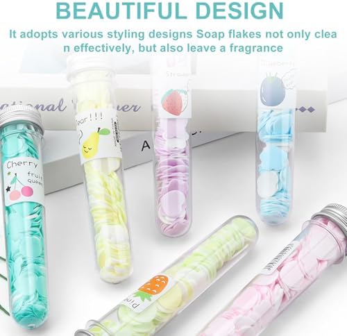 6 Pièces de Savon en Papier HJIAMA avec Bac Anti-Poussière - Mini Flocons de Savon Parfum Fraise pou - produit neuf issu de déstockage