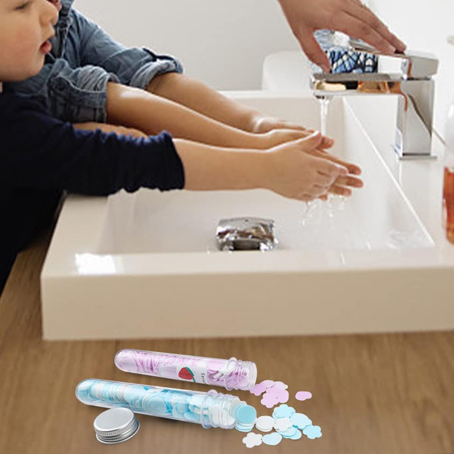 6 Pièces de Savon en Papier HJIAMA avec Bac Anti-Poussière - Mini Flocons de Savon Parfum Fraise pou - produit neuf issu de déstockage