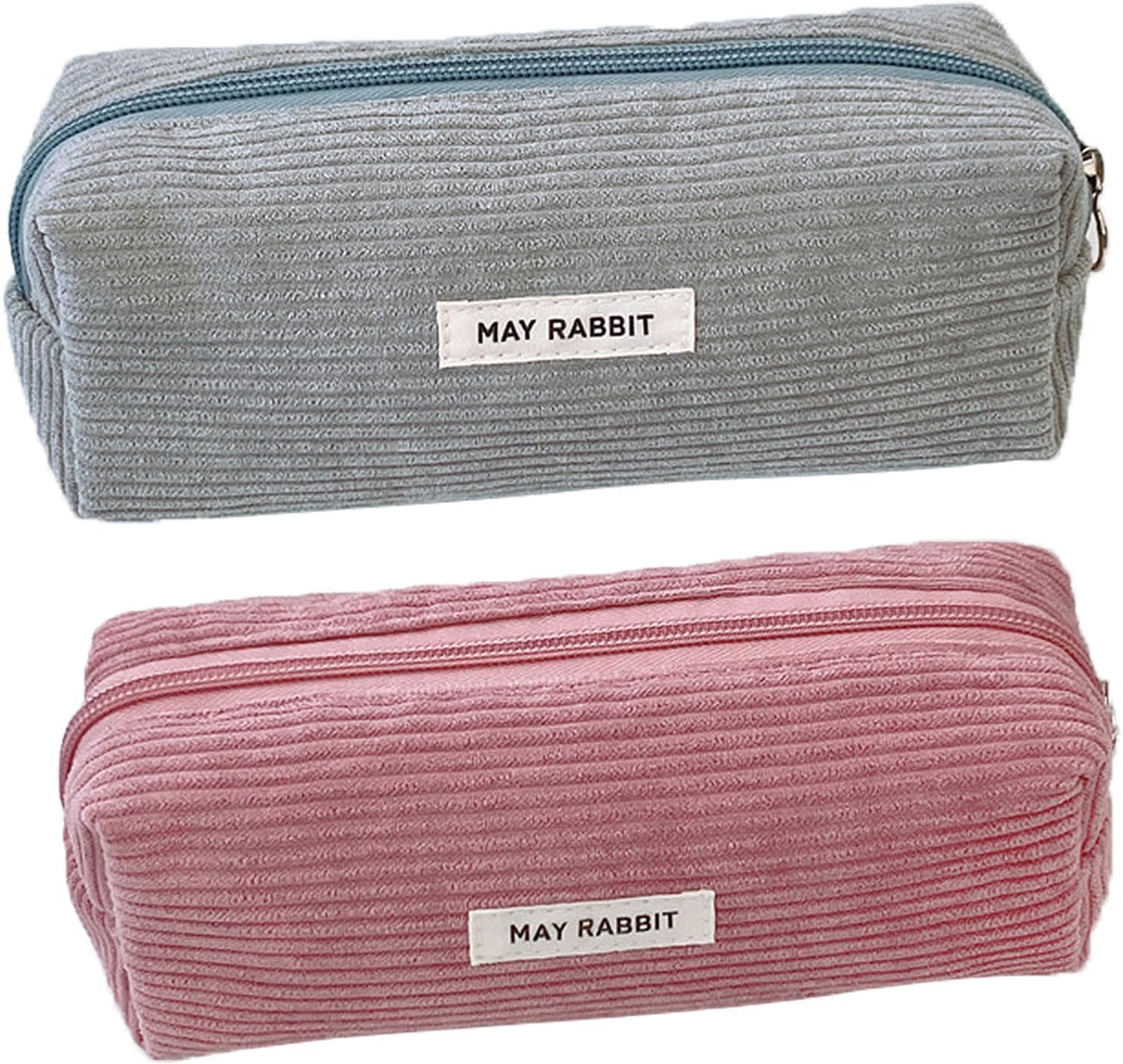 Estuche para lápices de pana de gran capacidad de 2 piezas – gris y rosa