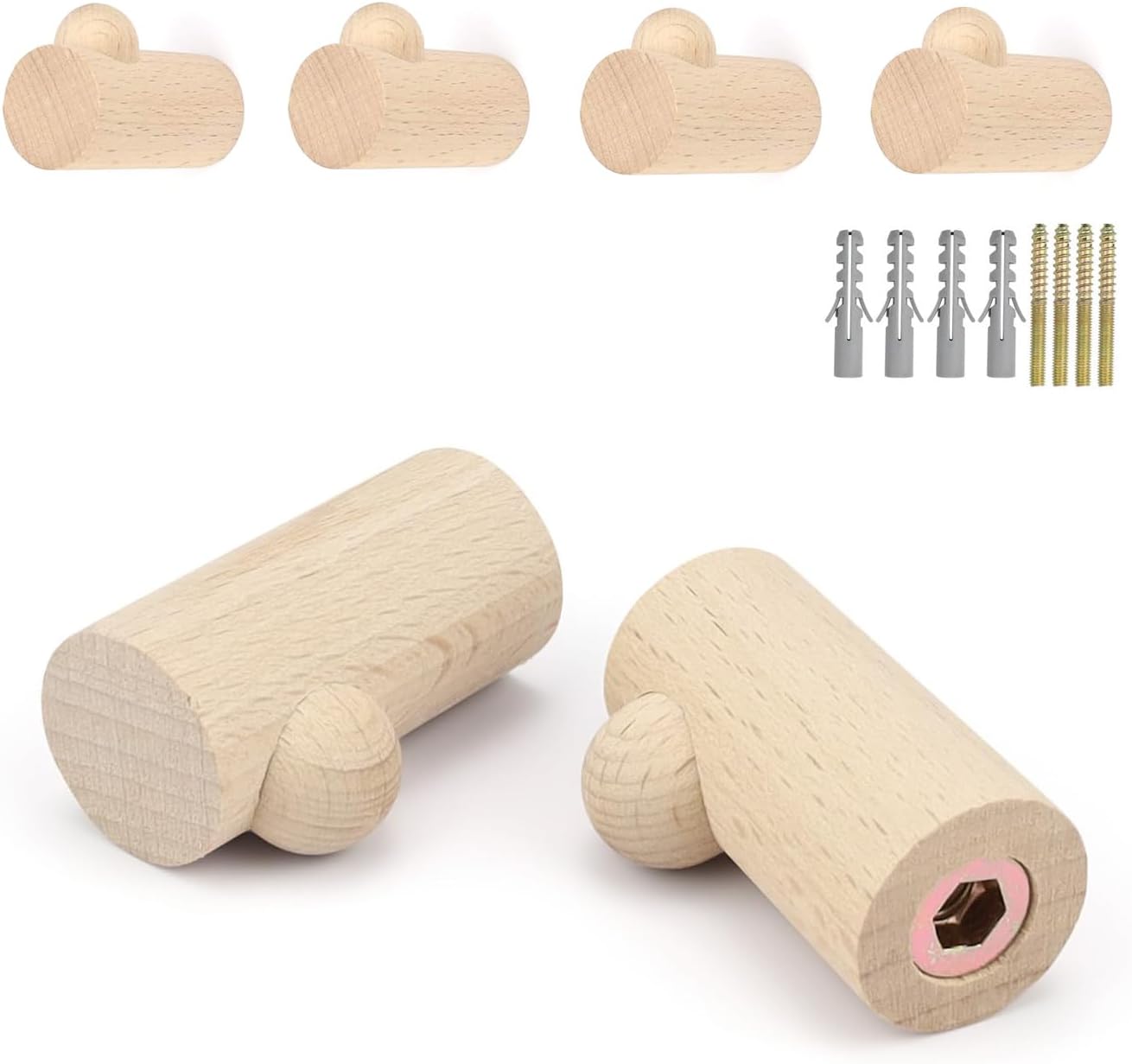 lote de 4 perchas murales en madera de Hêtre - Porte-Manteaux Décoratifs con Fixation Vis, Charge Élev