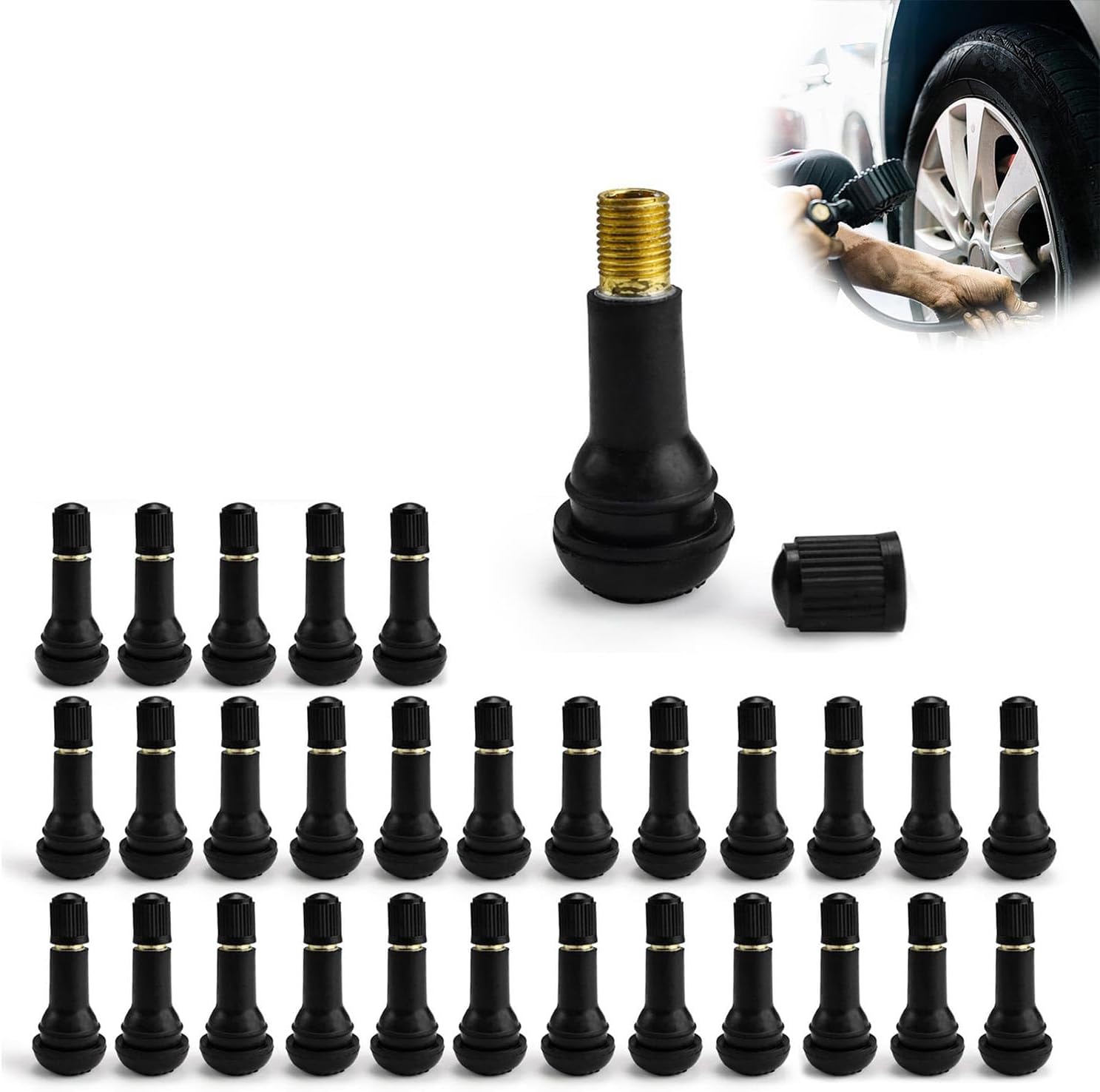 Valve Pneu Voiture y Moto 30 piezas Tubeless con Base en Caoutchouc negroe - Fixation par Clipsage