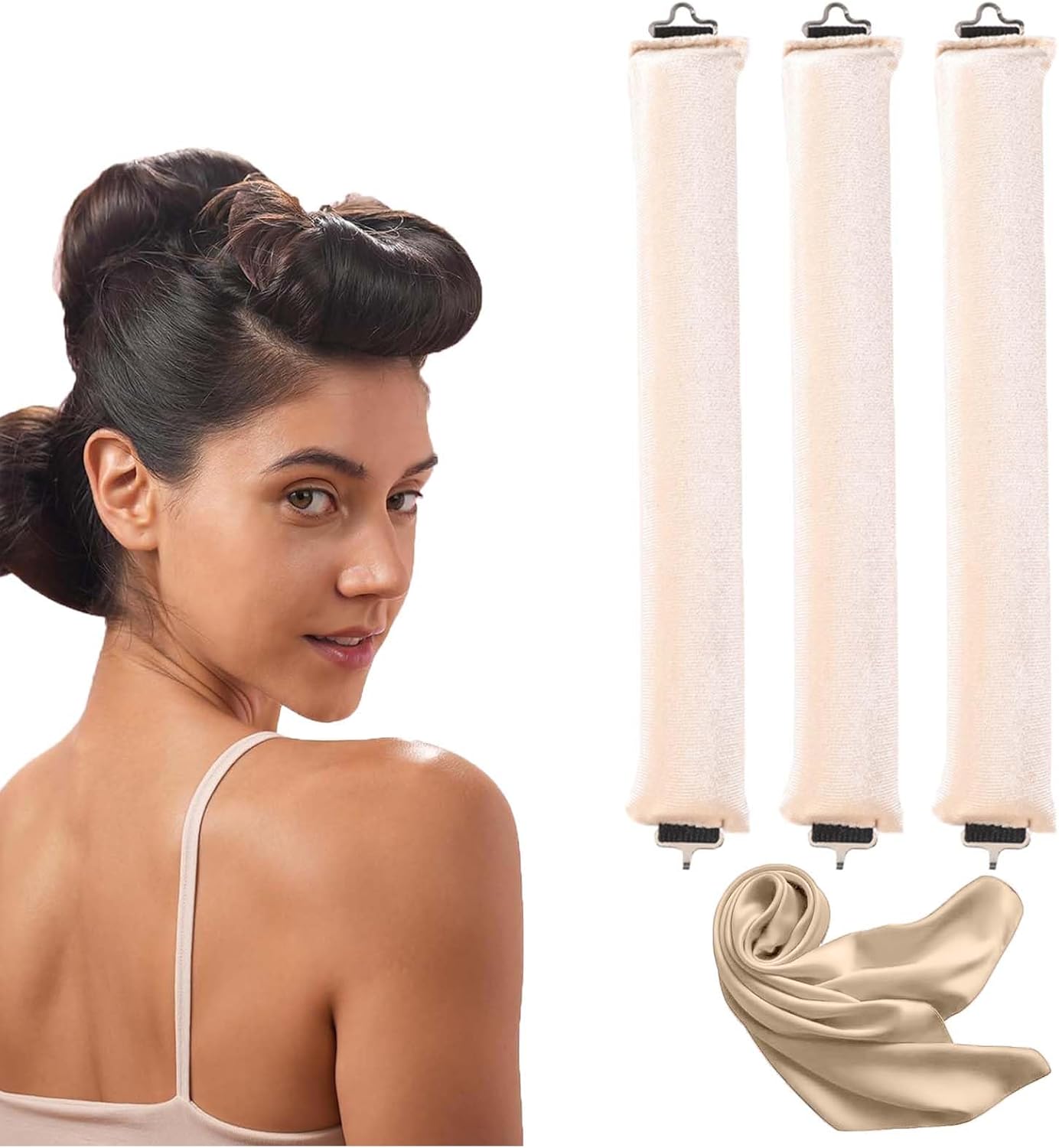 3 piezas Bigoudis Sans Chaleur para cabello Longs con Crochet - blancoo Cassé