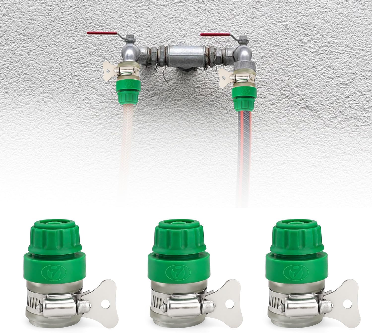 adaptador Robinet manguera d’Arrosage 1/2″ - lote de 3 con Pince en acero inoxidable - Raccords para R