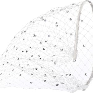 P000748-image_01 Chapeau Voile Mariée Blanc Style Années 1920 avec Strass - Bandeau Cheveux Femme et Fille, Fascinato - produit neuf issu de déstockage