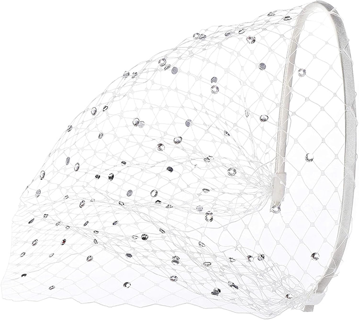 Chapeau Voile Mariée blancoo Style Années 1920 con Strass - Bandeau cabello Mujer y Niña, Fascinato