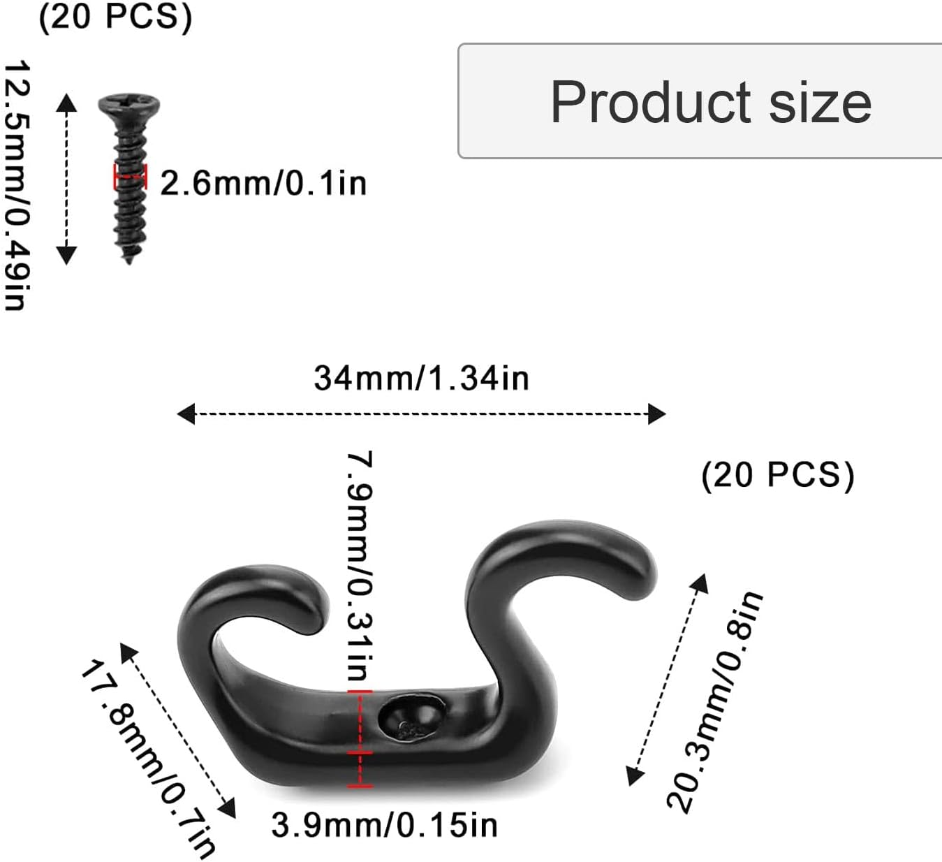 Patères Porte-Manteaux Murales Noires - Lot de 20 Crochets Doubles en Métal Rétro pour Salle de Bain - produit neuf issu de déstockage