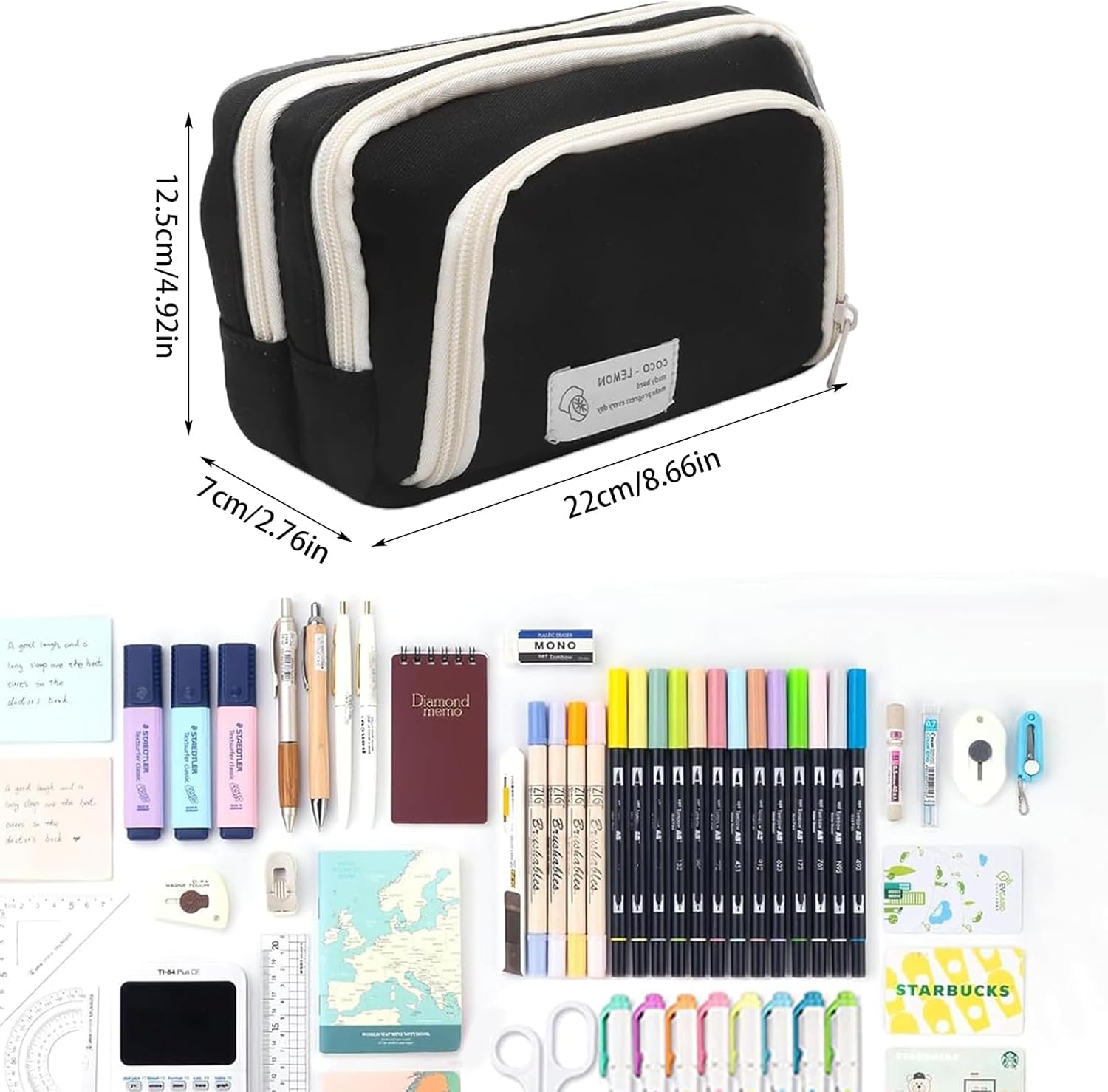 Trousse à Crayons Multifonctionnelle Grande Capacité avec 3 Compartiments – Trousse Scolaire en Tiss - produit neuf issu de déstockage