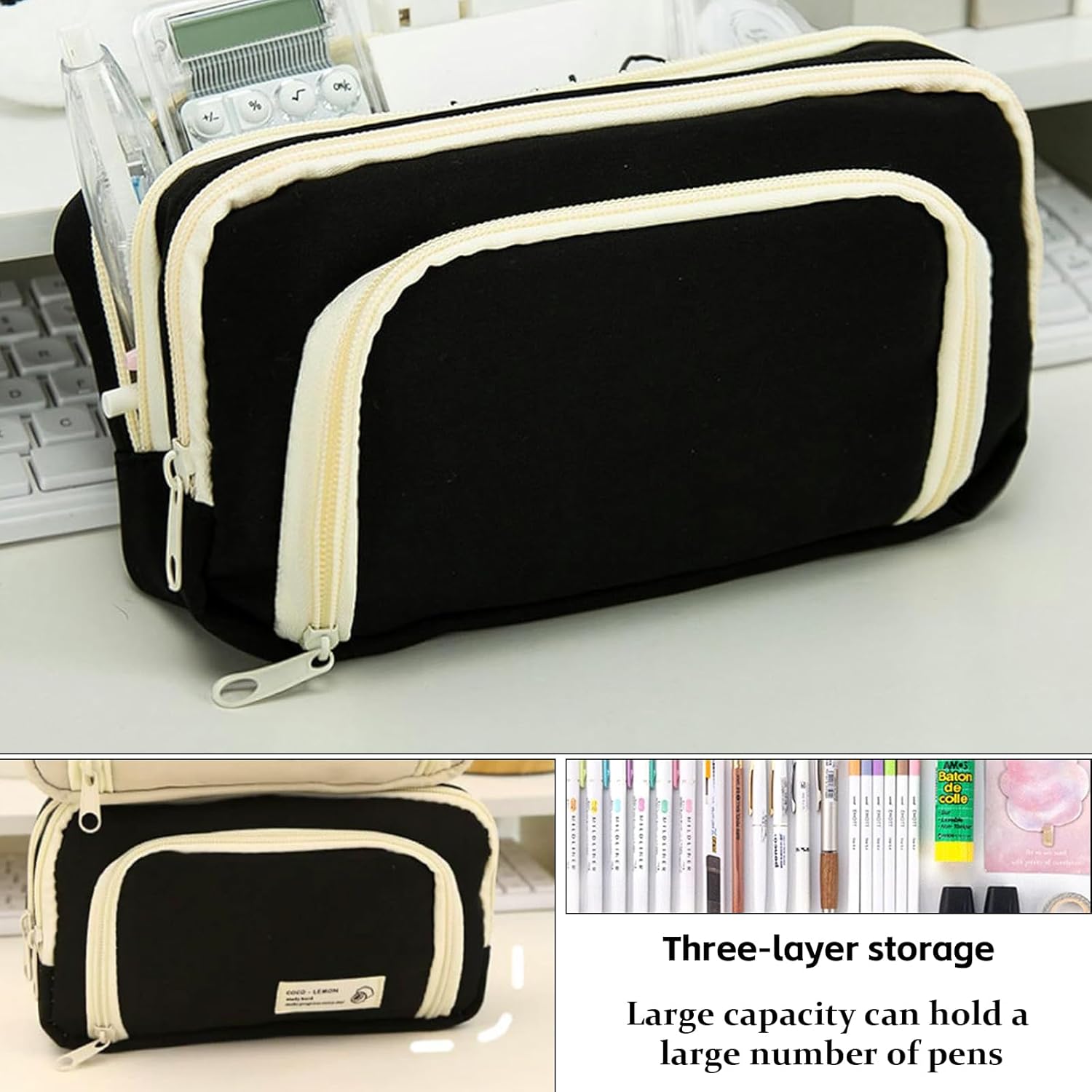 Trousse à Crayons Multifonctionnelle Grande Capacité avec 3 Compartiments – Trousse Scolaire en Tiss - produit neuf issu de déstockage