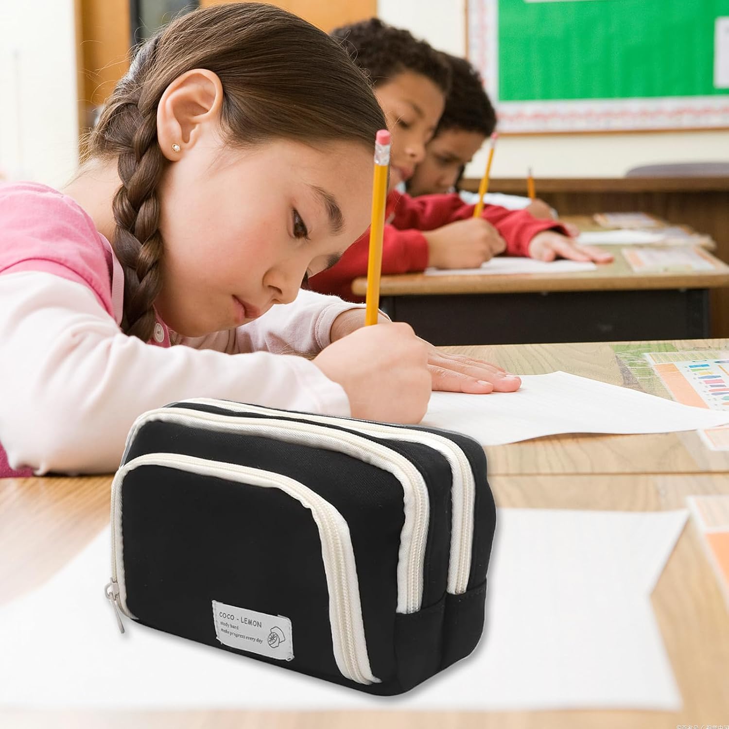 Trousse à Crayons Multifonctionnelle Grande Capacité avec 3 Compartiments – Trousse Scolaire en Tiss - produit neuf issu de déstockage