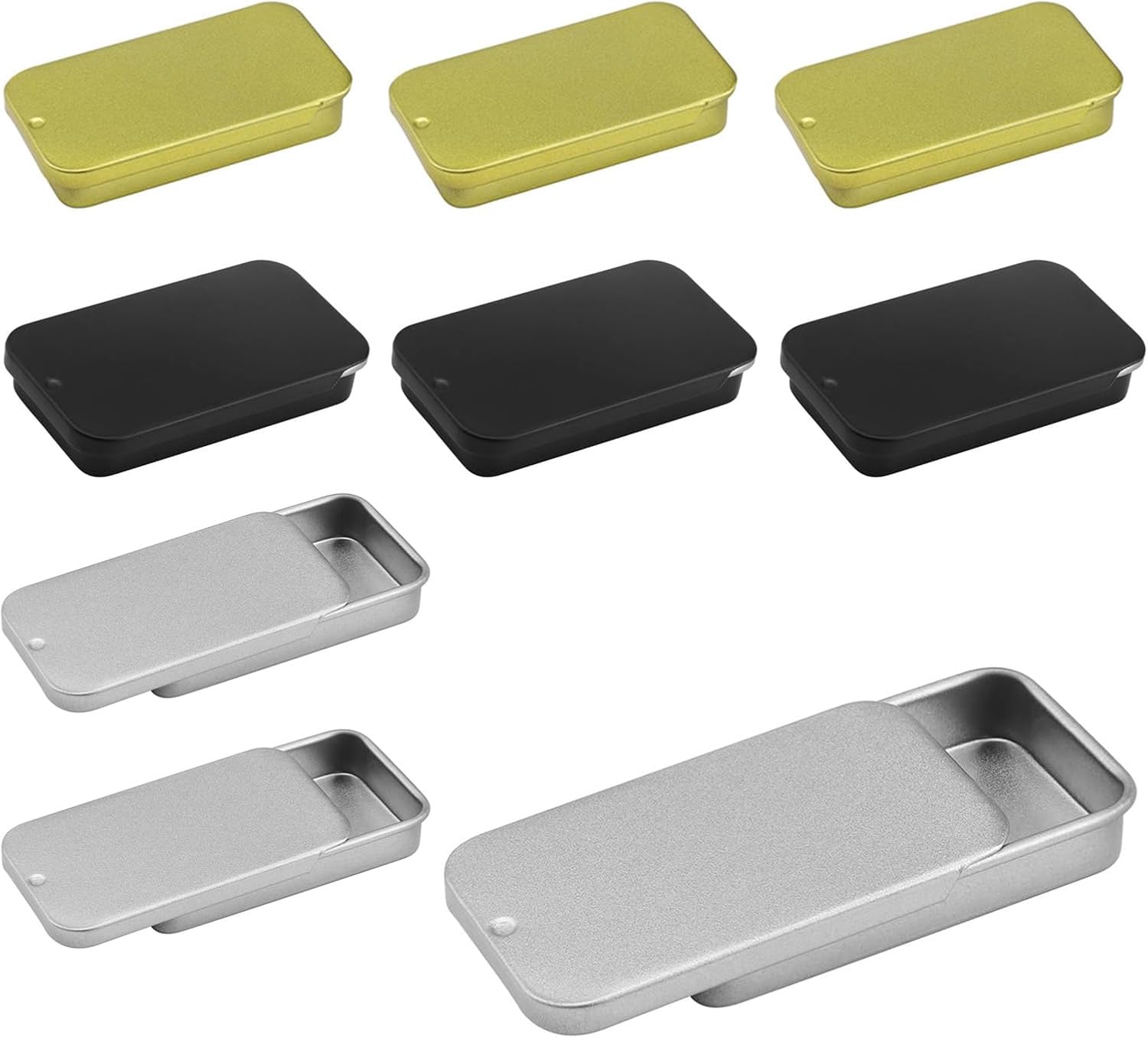 Caja metálica deslizante 9 piezas, mini cajas de hierro blanco anticorrosión