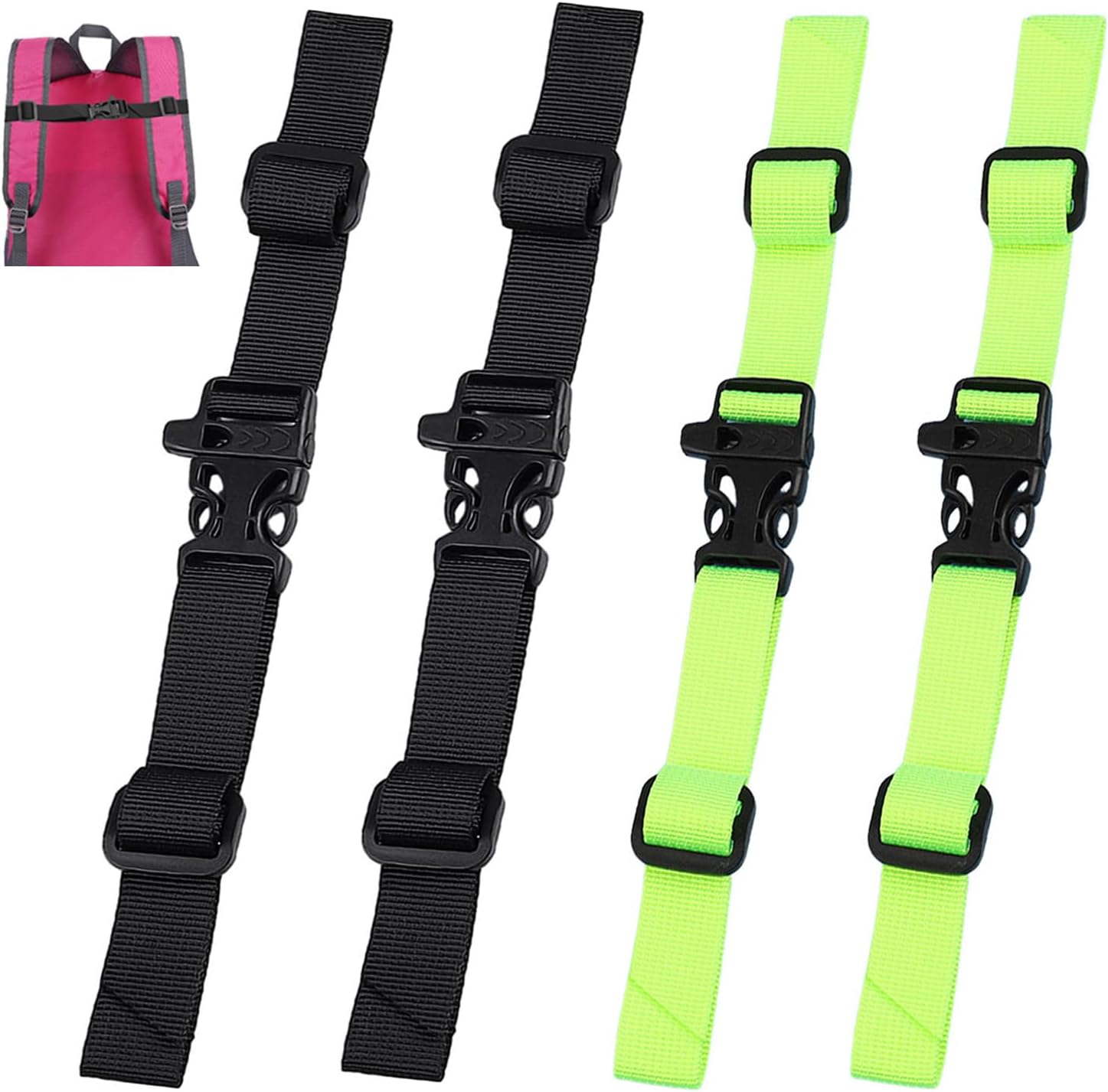 Correa de Pecho Ajustable para Mochila – 4 Piezas en Nylon Durable – Verde y Negro – HJIAMA