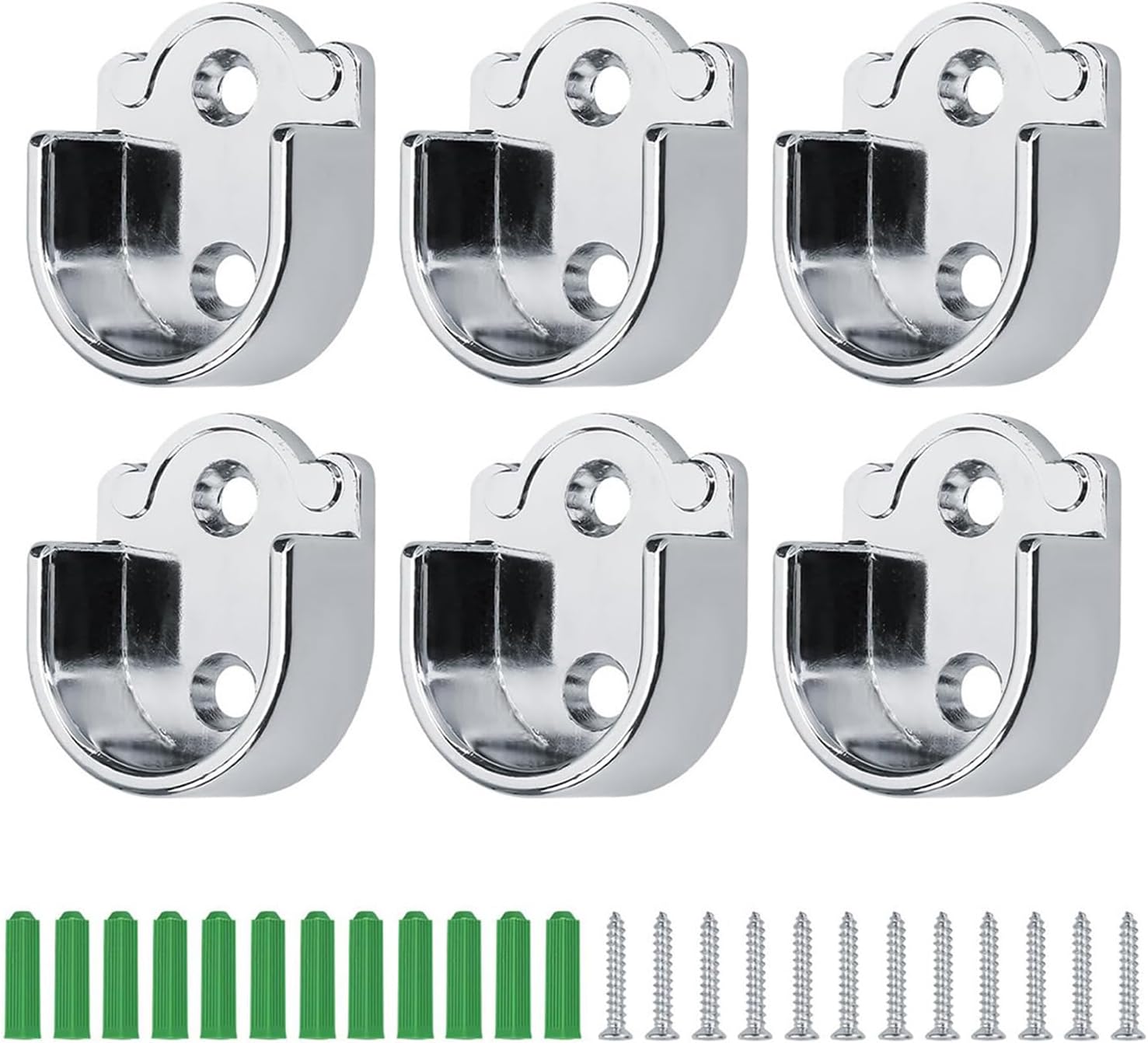 6 Supports Tringle Penderie en aleación de zinc 25 mm con Vis - Fixation Murale para Rideaux, Garde