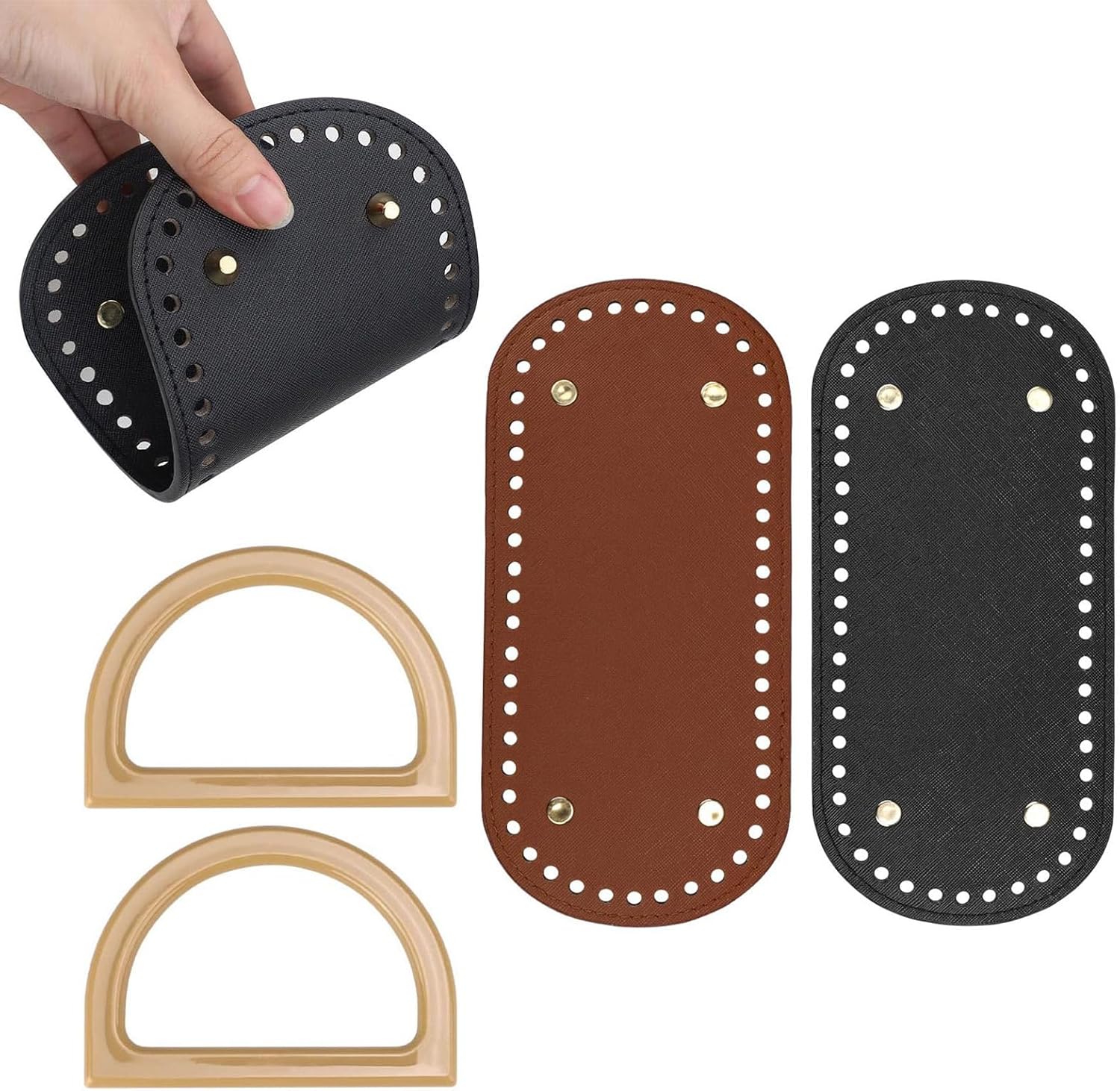 2 Piezas Fondo de Bolsa de Cuero 22×10 cm con Asa para Bolsa de Ganchillo – Base Ovalada Duradera y Estable