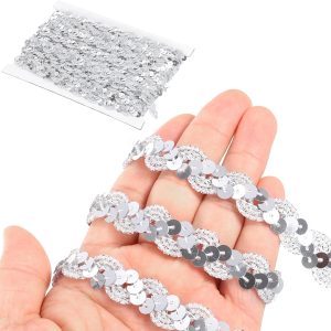 Ruban Pailleté Argenté 25 m x 15 mm pour Couture, DIY et Décoration de Fête - produit neuf issu de déstockage