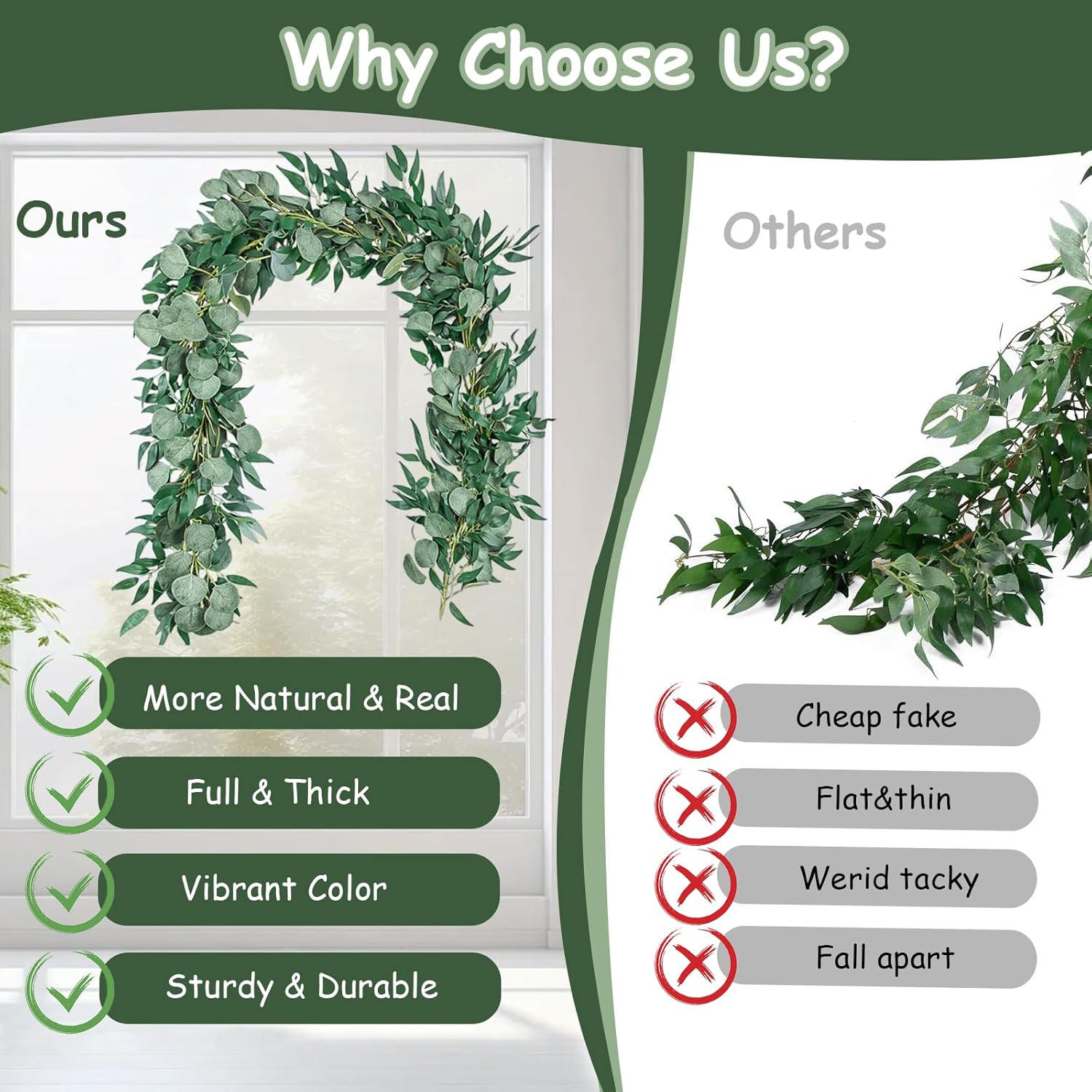 Guirlande Eucalyptus Artificiel 2 Pièces - 200 cm, Décoration Mariage et Jardin, Résistante et Étanc - produit neuf issu de déstockage