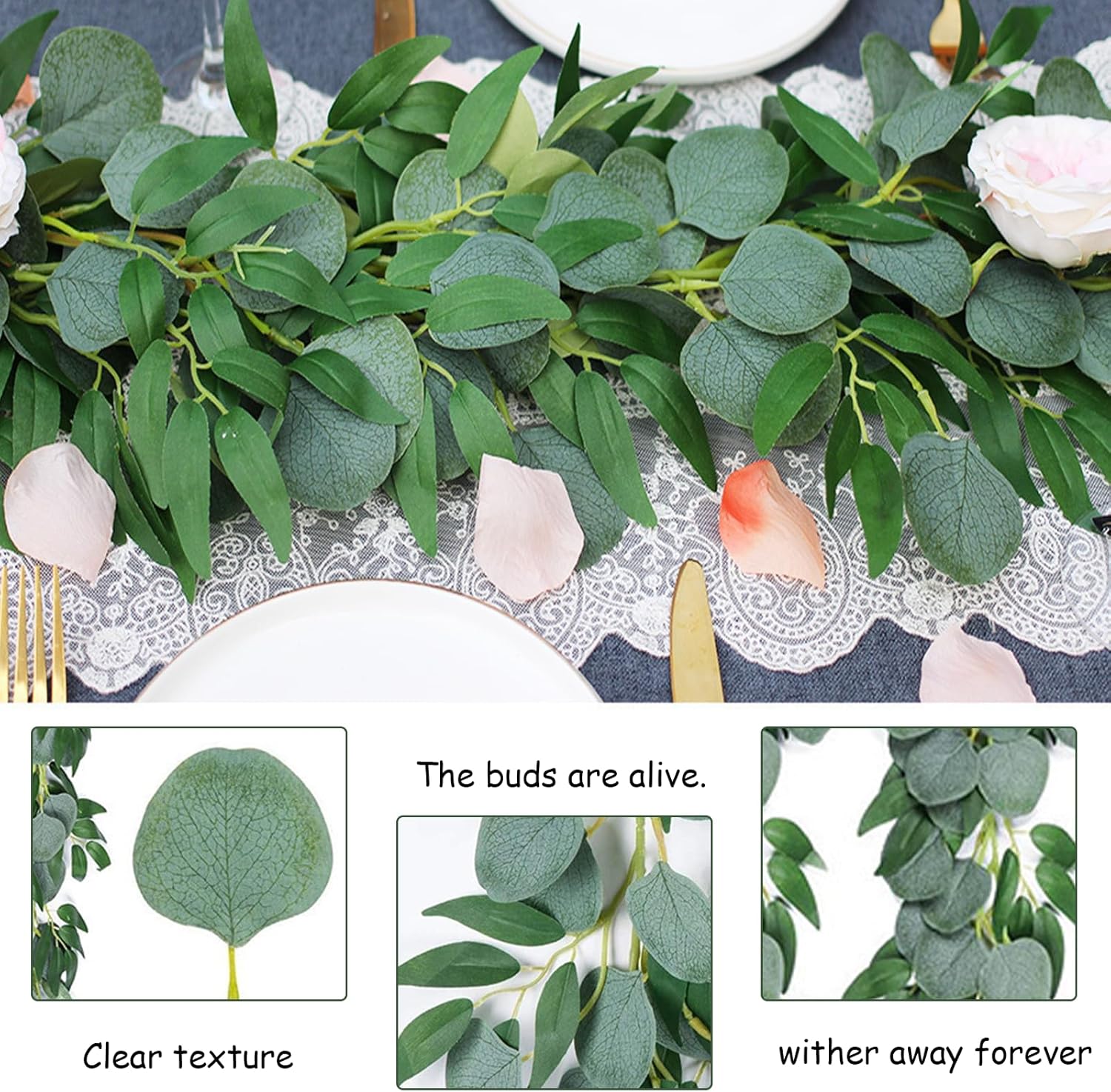 Guirlande Eucalyptus Artificiel 2 Pièces - 200 cm, Décoration Mariage et Jardin, Résistante et Étanc - produit neuf issu de déstockage