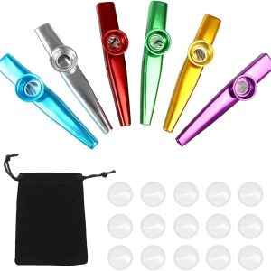 P000789-image_01 Ensemble de 25 Kazoos en Alliage d'Aluminium Multicolores avec 16 Membranes de Rechange - Instrument - produit neuf issu de déstockage