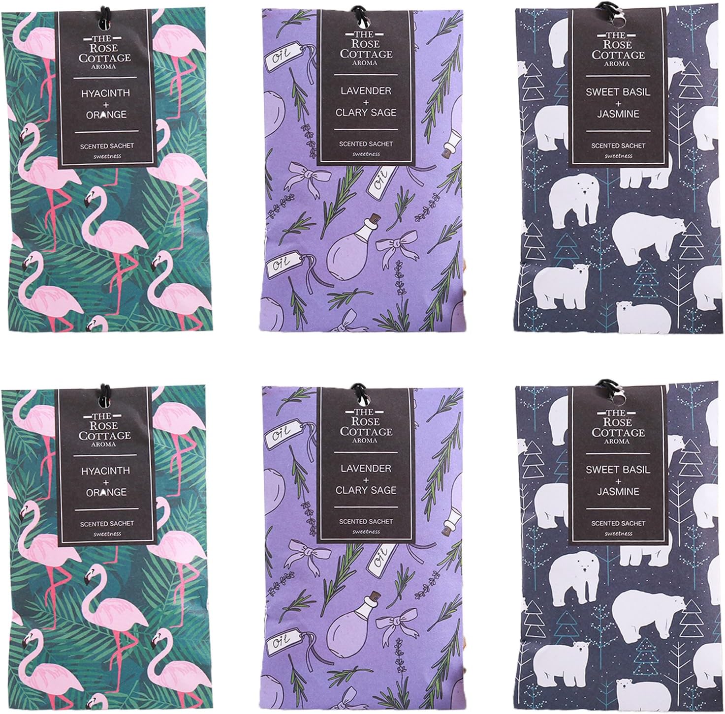 6 Sachets Désodorisants para Armoire con Cordon - Parfum Naturel Longue Durée - 3 Parfums Uniques