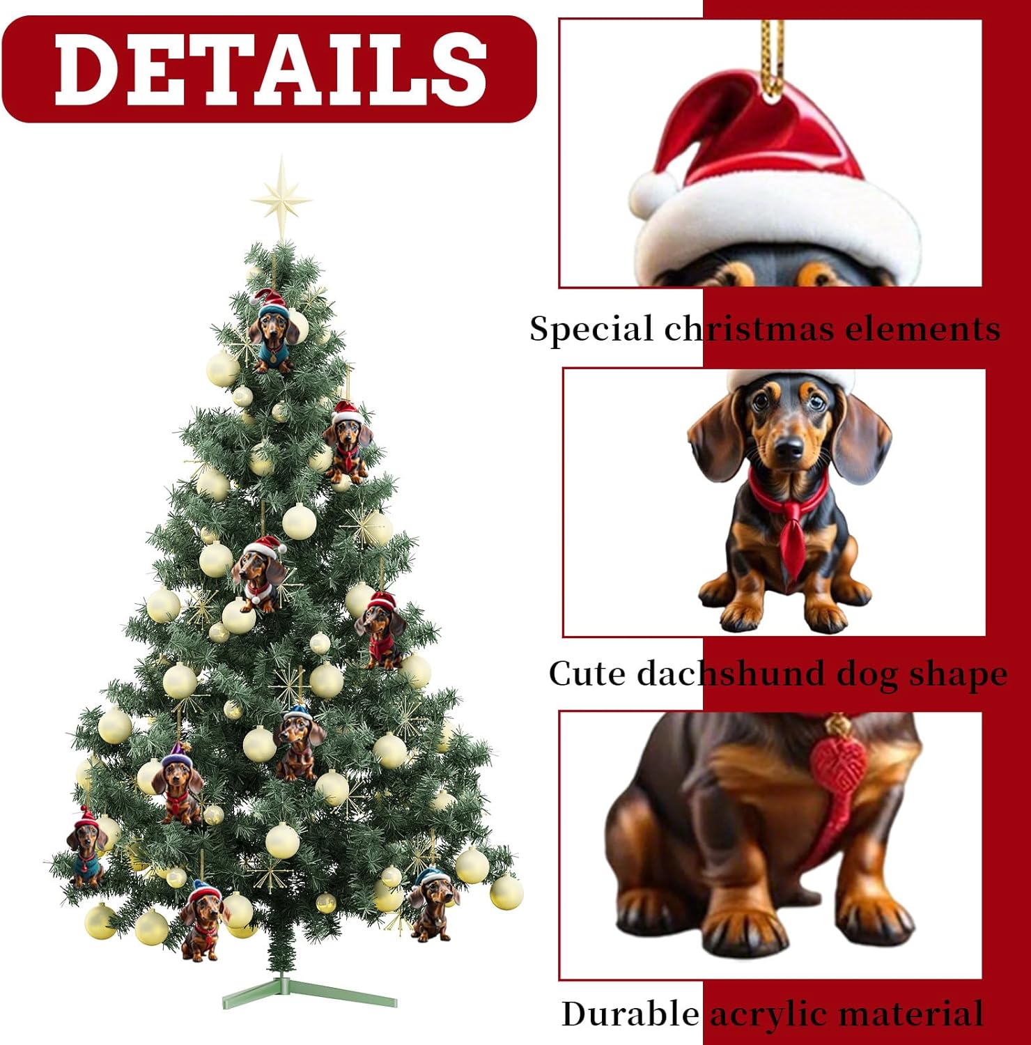 9-teilige Weihnachtsdekoration – bunte 2D-Acryl-Dackel-Anhänger für Baum, Haus und Auto – Bild 3