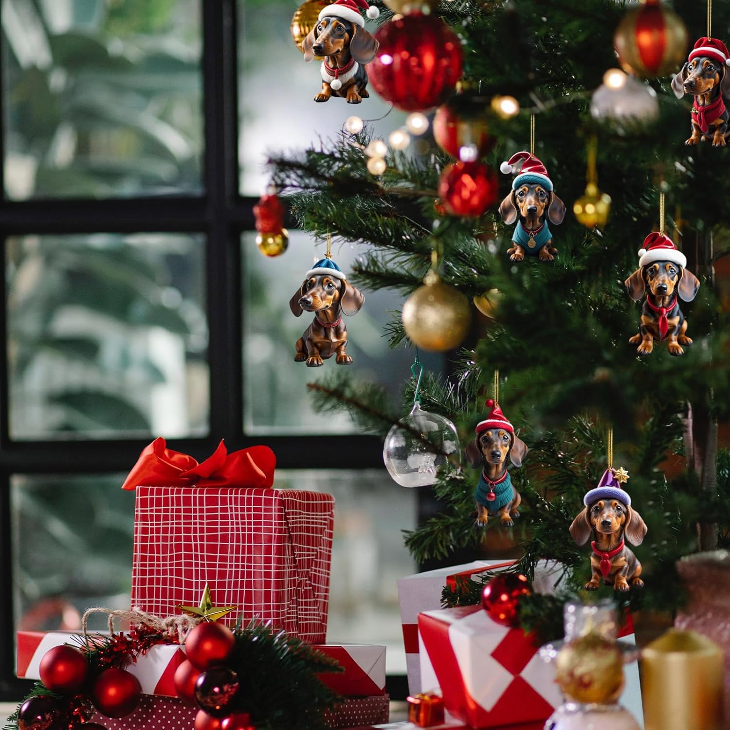9-teilige Weihnachtsdekoration – bunte 2D-Acryl-Dackel-Anhänger für Baum, Haus und Auto – Bild 5