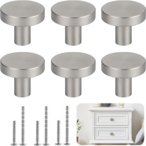 Wekuw Lot de 6 Boutons de Porte Argentés en Aluminium pour Meubles de Cuisine - Poignées Rondes Mode - produit neuf issu de déstockage