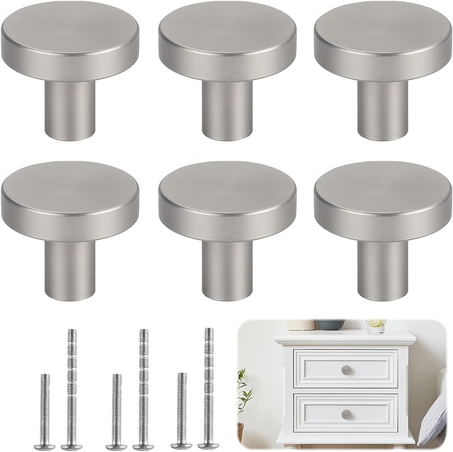 Wekuw lote de 6 Pomos de puerta plateados de aluminio para muebles de cocina - tiradores redondos modernos