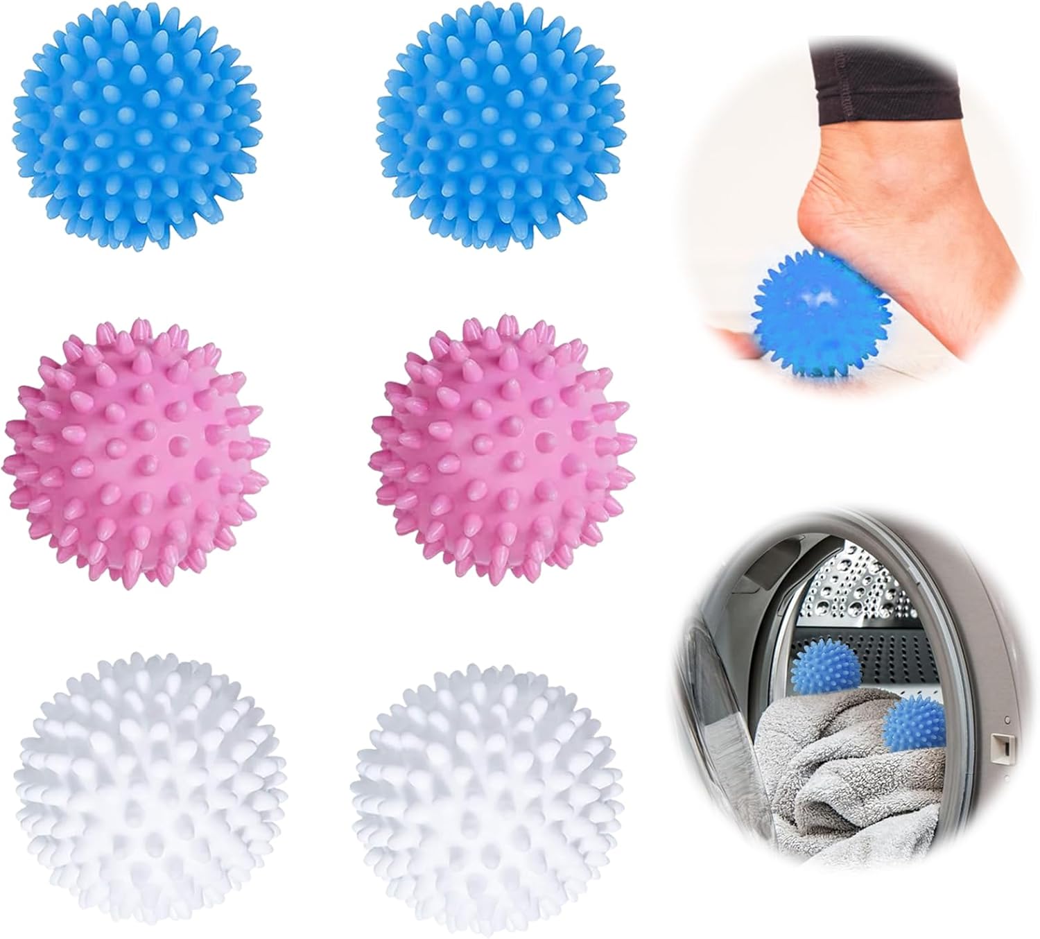 Wekuw lote de 6 Boules de Séchage reutilizables en PVC para Machine à Laver - Boules Hérissonido Anti-en
