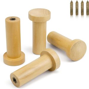 Lot de 4 crochets muraux cylindriques en bois avec vis de fixation pour serviettes, vêtements, chape - produit neuf issu de déstockage