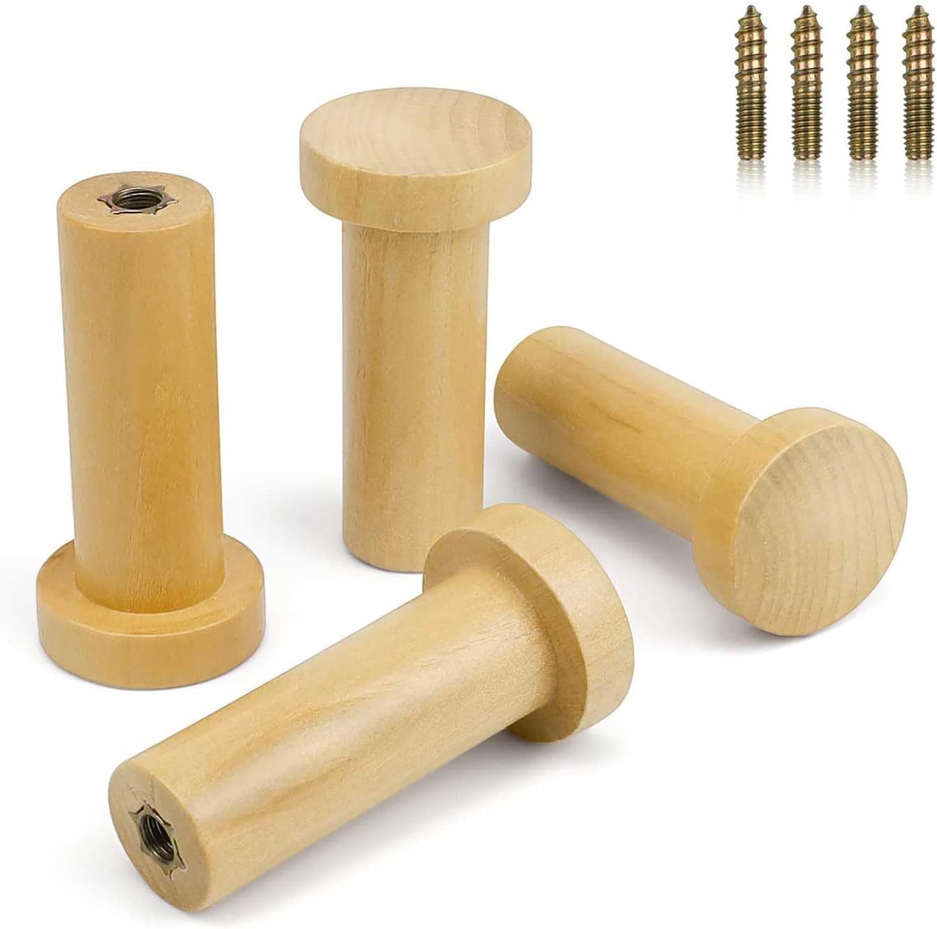 lote de 4 crochets muraux cylindriques en madera con vis de fixation para serviettes, vêtements, chape