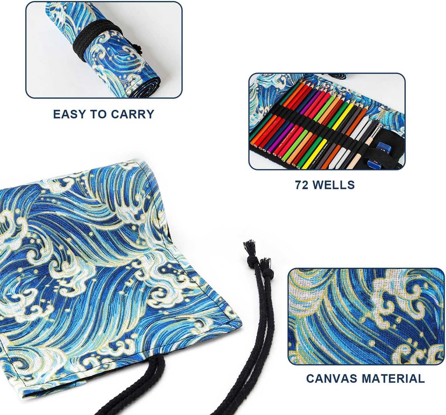 Trousse à Crayons de Couleur Grande Capacité 72 Compartiments en Toile - Rangement Étanche et Pliabl - produit neuf issu de déstockage
