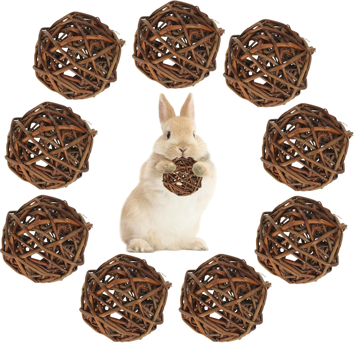 9 bolas para masticar en ratán natural para animales pequeños - juguetes para masticar para conejos, cobayas, Chinc