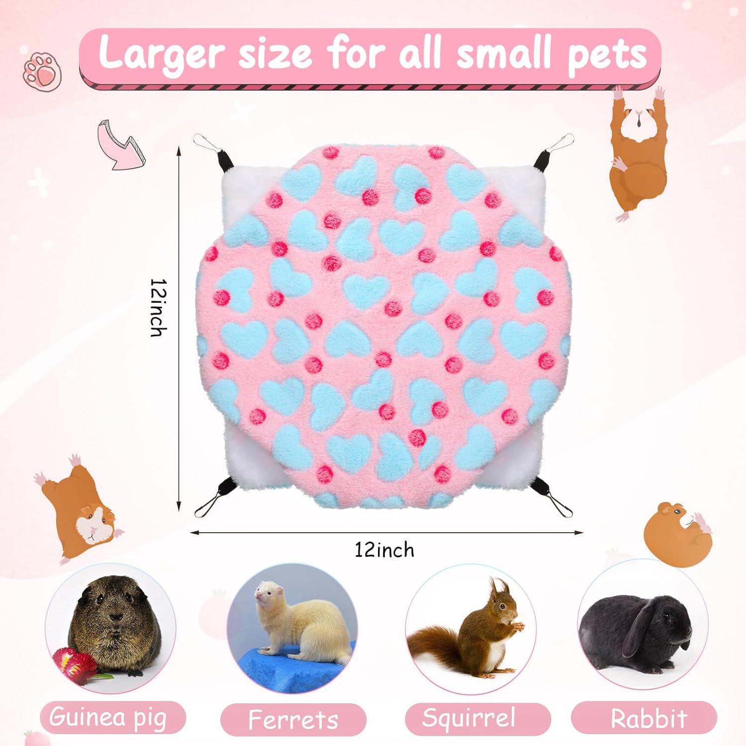 Hamac Double Couche en Peau de Pêche et Velours Arctique Rose pour Petits Animaux (34x34 cm) - produit neuf issu de déstockage