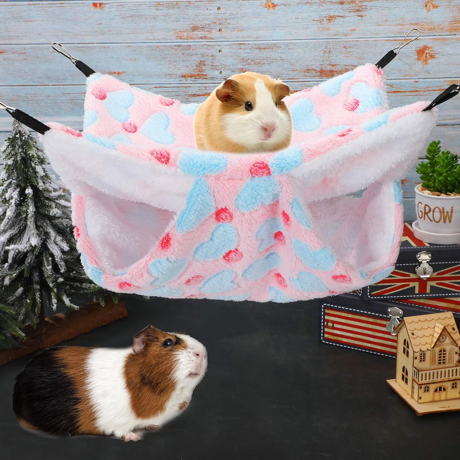 Hamac Double Couche en Peau de Pêche et Velours Arctique Rose pour Petits Animaux (34x34 cm) - produit neuf issu de déstockage
