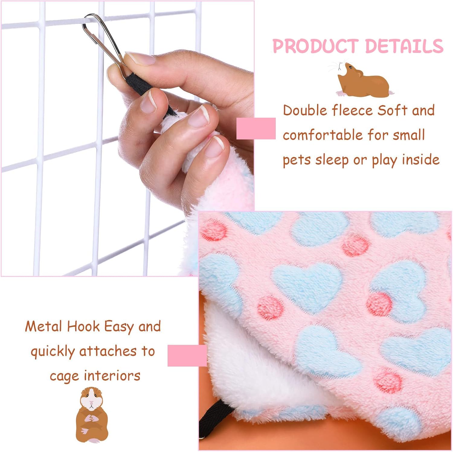 Hamac Double Couche en Peau de Pêche et Velours Arctique Rose pour Petits Animaux (34x34 cm) - produit neuf issu de déstockage