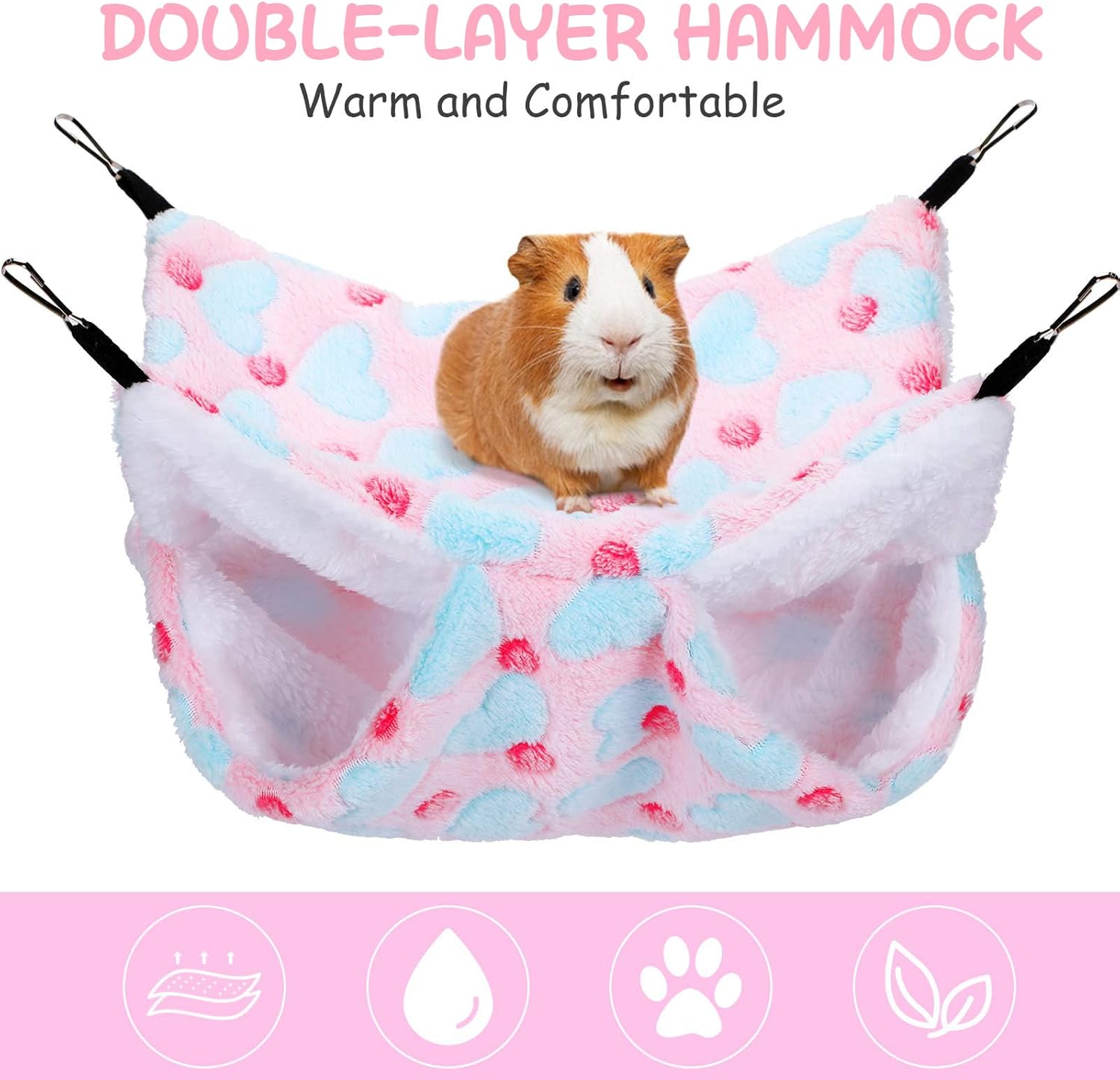 Hamac Double Couche en Peau de Pêche et Velours Arctique Rose pour Petits Animaux (34x34 cm) - produit neuf issu de déstockage