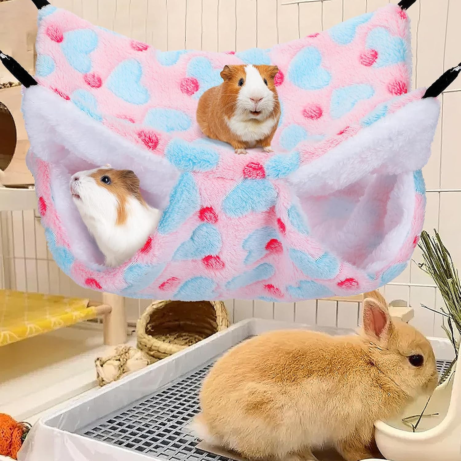 Hamac Double Couche en Peau de Pêche et Velours Arctique Rose pour Petits Animaux (34x34 cm) - produit neuf issu de déstockage