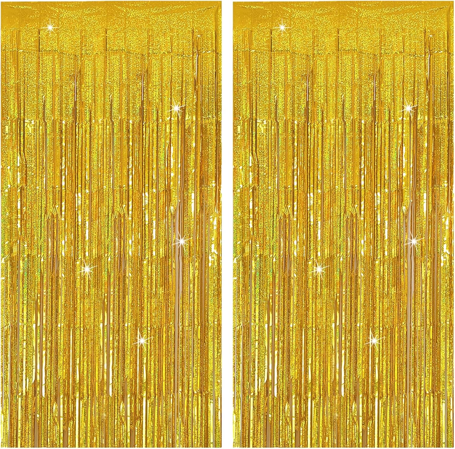 Cortina Metálica con Flecos Dorados 2 Piezas 1 x 2 m – Decoración Brillante para Fiesta y Fotomatón