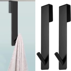 2 Crochets de Porte de Douche Sans Perçage en Acier Inoxydable Noir - Suspension pour Serviettes, Po - produit neuf issu de déstockage