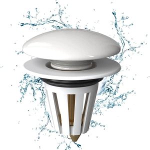 Bouchon de vidange pop-up universel en céramique blanche pour lavabo, évier et baignoire (34-40 mm) - produit neuf issu de déstockage