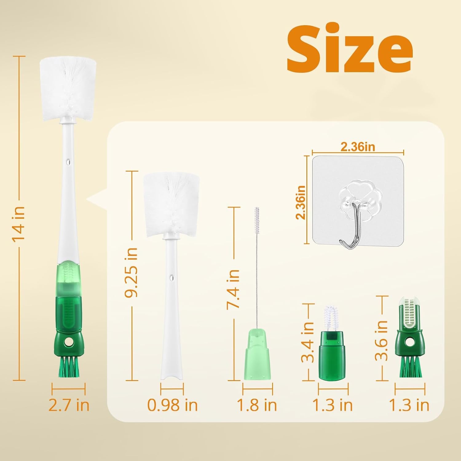 Wekuw Brosse Nettoyage Biberon 5 en 1, 2 Pièces avec Crochets, Sans BPA, Durable et Sans Rayures pou - produit neuf issu de déstockage