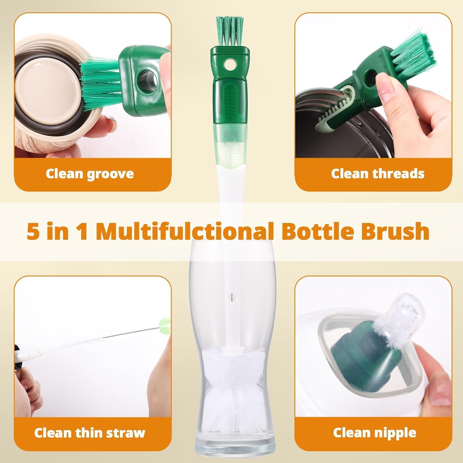 Wekuw Brosse Nettoyage Biberon 5 en 1, 2 Pièces avec Crochets, Sans BPA, Durable et Sans Rayures pou - produit neuf issu de déstockage